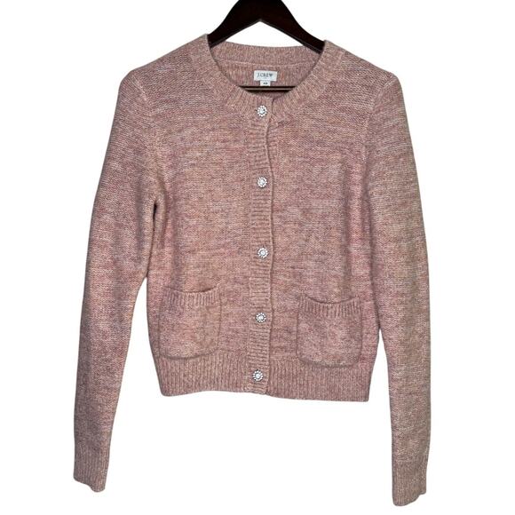 J.Crew Shimmer Lady Cardigan Sweater Crystal Buttons XS Rose Blush Metallic - Picture 11 of 16